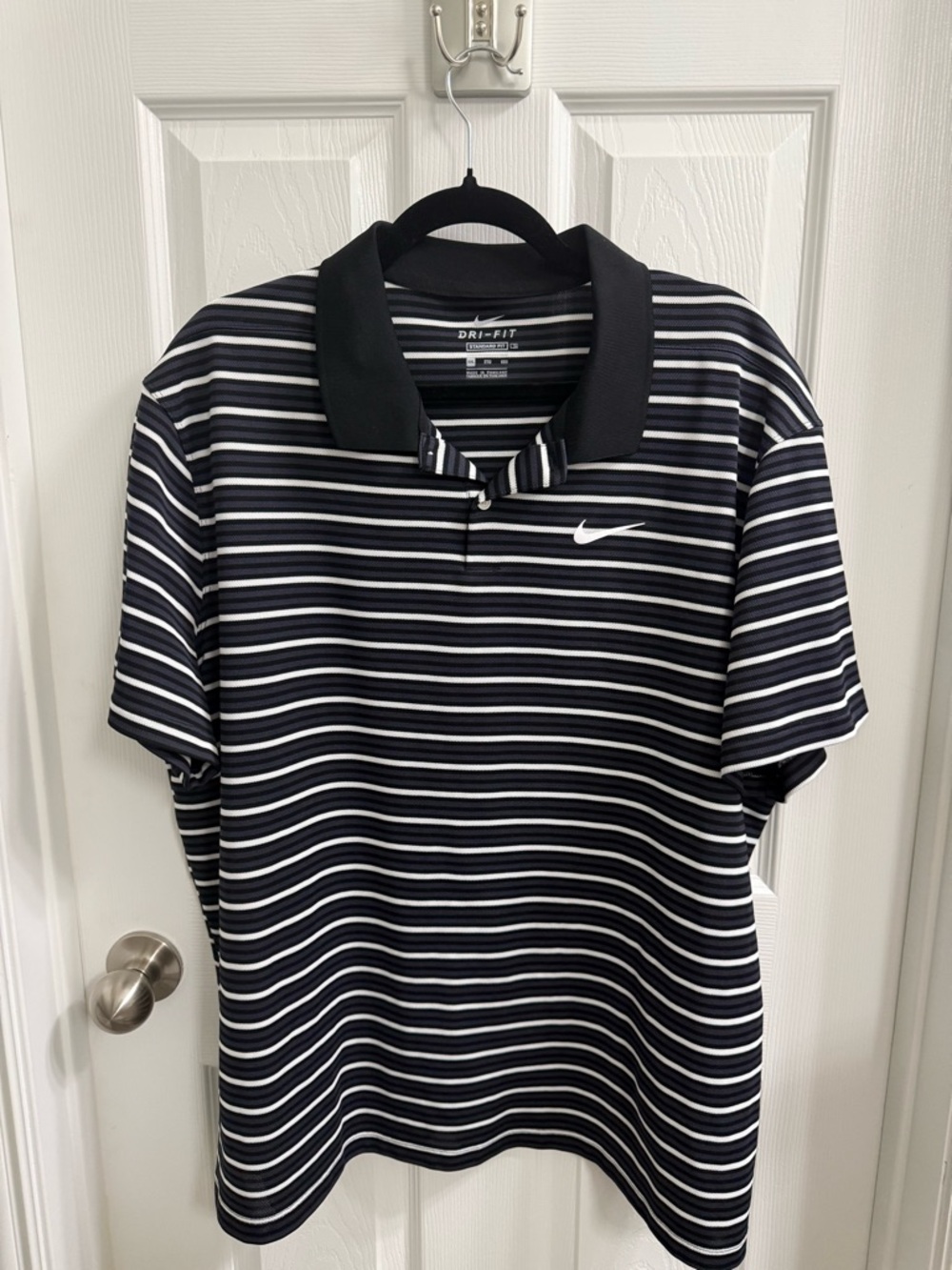 Nike Men’s Black & White Striped Dri-FIT Polo